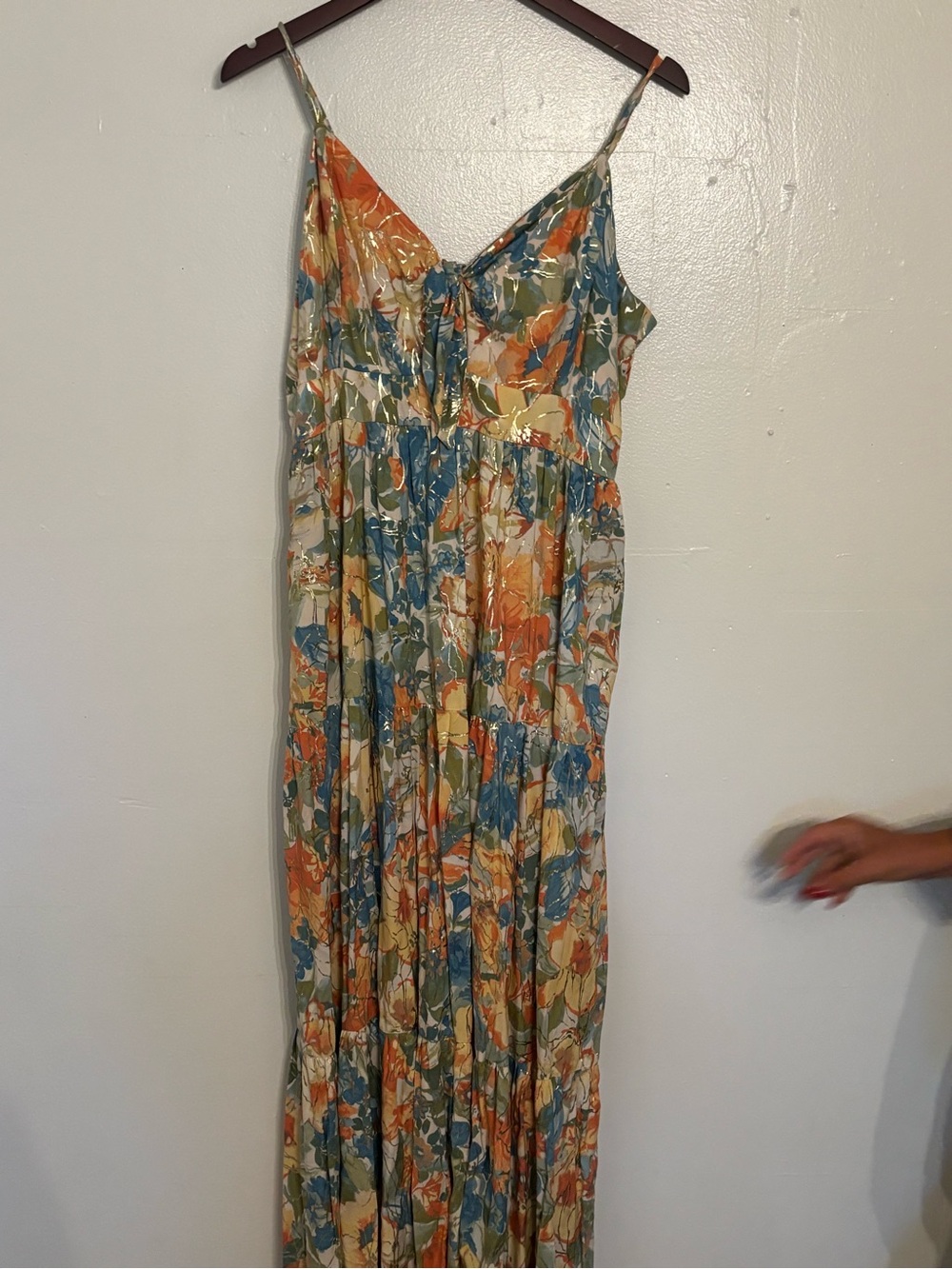 MSK Floral Spaghetti-Strap Maxi Dress in Orange, Blue & Cream